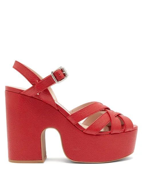 Crossover-strap Platform Leather Sandals - Womens - Red