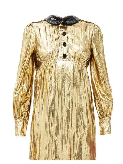 Detachable-collar Lamé Mini Dress - Womens - Gold