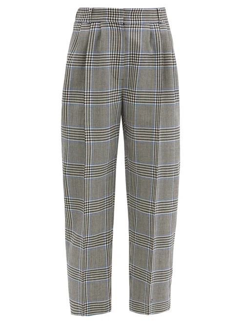 Cropped Prince Of Wales-check Wool Suit Trousers - Womens - Grey Multi