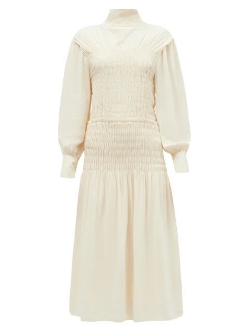 Cutout-back Shirred Crepe Midi Dress - Womens - Ivory
