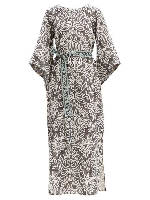 D'Ascoli - Raya Belted Floral-print Cotton-khadi Dress - Womens - Black