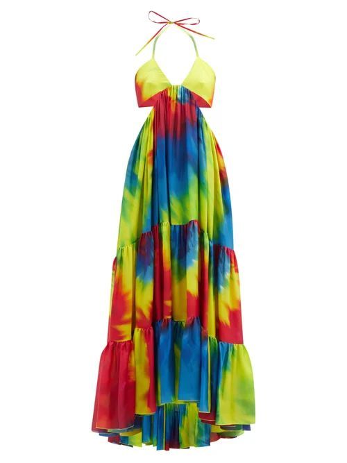 Cutout Tie-dye Silk-charmeuse Maxi Dress - Womens - Yellow Multi