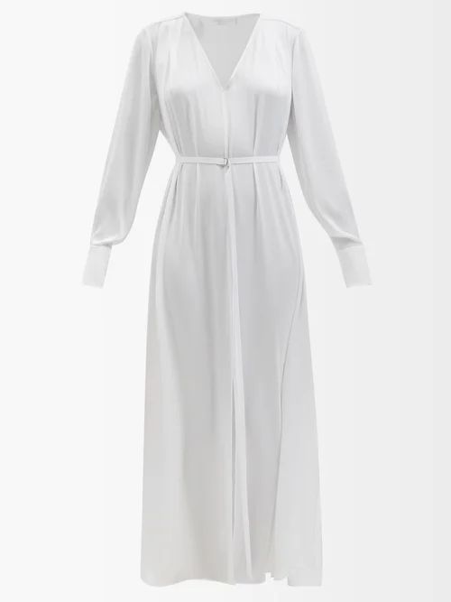 Dawa Belted Satin Dress - Womens - White/ivory