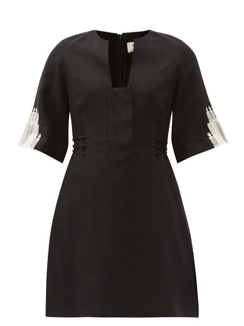 Dokos Embroidered Linen Mini Dress - Womens - Black