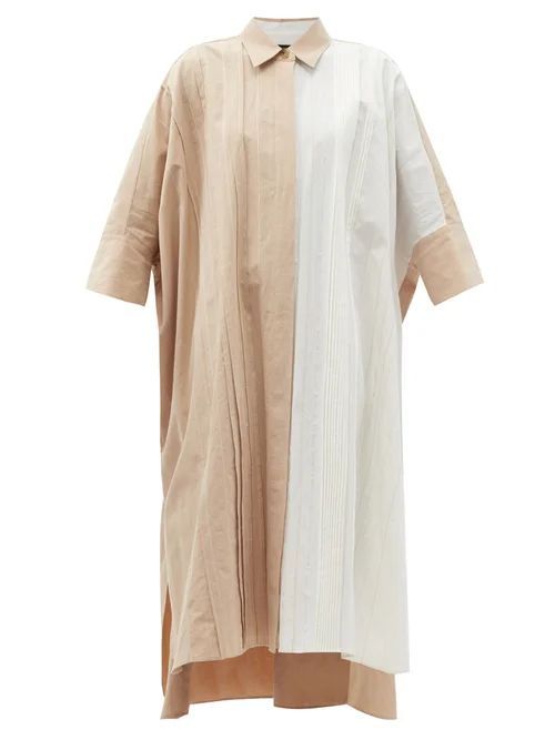 Dany Pleated Cotton-blend Poplin Shirt Dress - Womens - Beige White