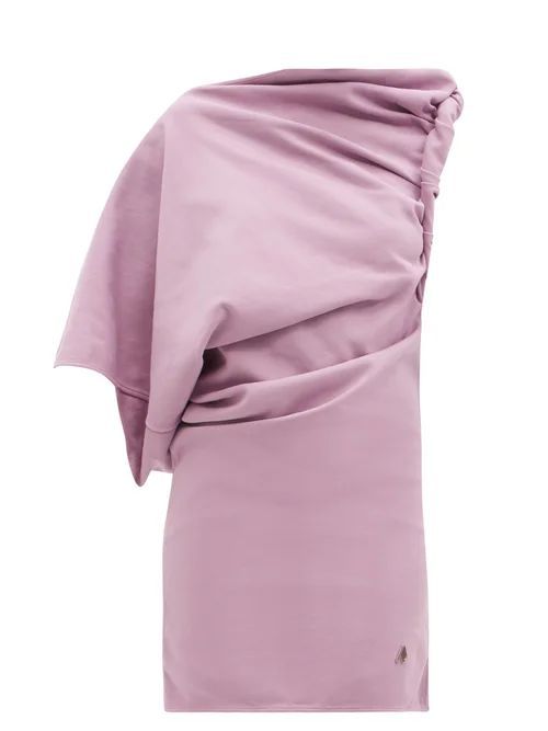 Draped One-shoulder Cotton-jersey Mini Dress - Womens - Pink