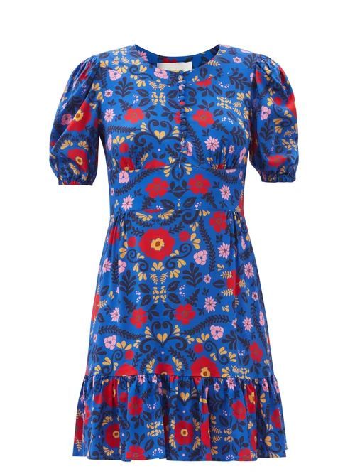 Coquette Floral-print Dress - Womens - Blue Multi