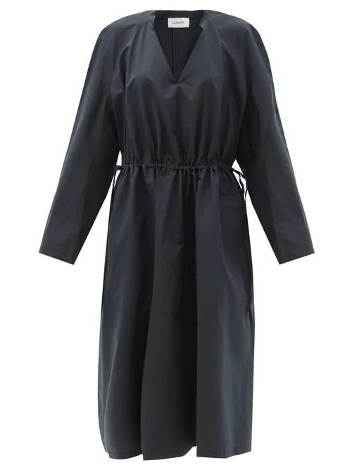 Drawstring-waist Cotton-blend Poplin Dress - Womens - Black