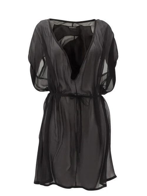 Drawstring Sheer Silk-chiffon Mini Dress - Womens - Black