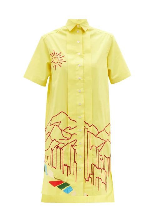 Dolpa Meets Miami Embroidered Cotton Shirt Dress - Womens - Yellow