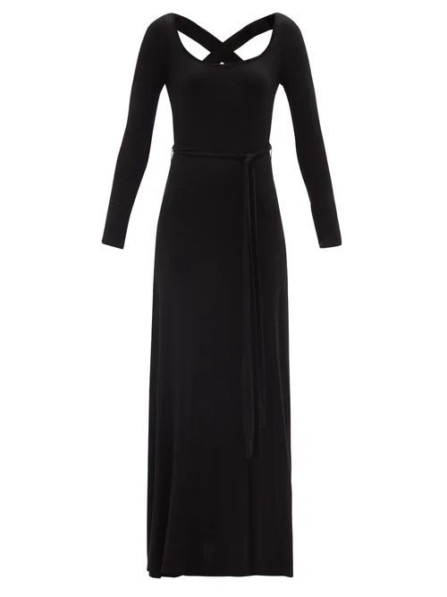 Crossover Waist-sash Jersey Maxi Dress - Womens - Black