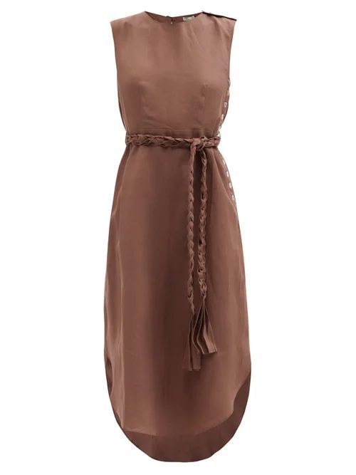 Corinne Braided-belt Linen Dress - Womens - Brown