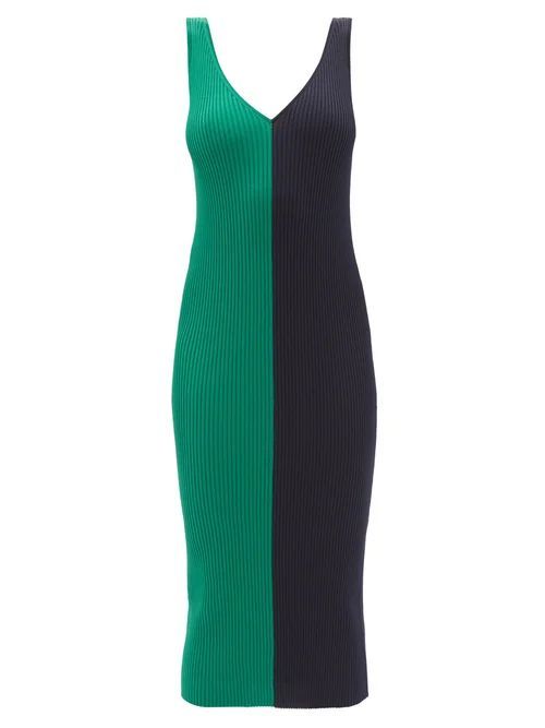 Dana Colour-block Ribbed Midi Dress - Womens - Green Navy