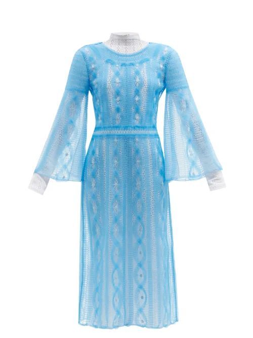 Double-layer Embroidered Mesh Dress - Womens - Blue