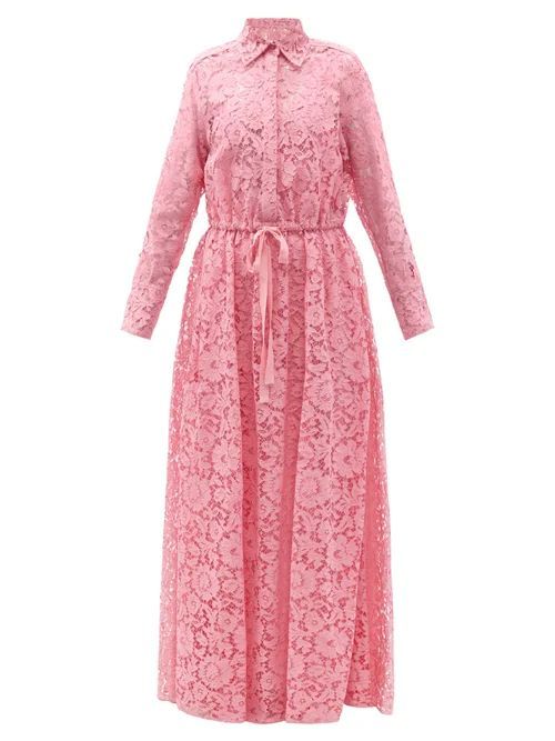 Drawstring-waist Floral-lace Shirt Gown - Womens - Pink