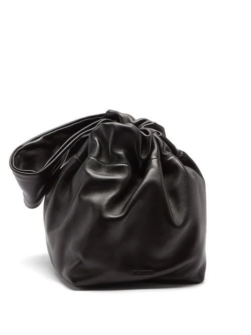 Drawstring-top Small Leather Clutch - Womens - Black