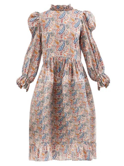Claire Paisley-print Cotton-poplin Dress - Womens - Blue Multi