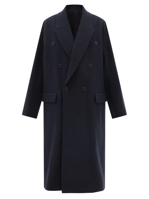 Double-breasted Dropped-shoulder Wool Overcoat - Womens - Dark Navy