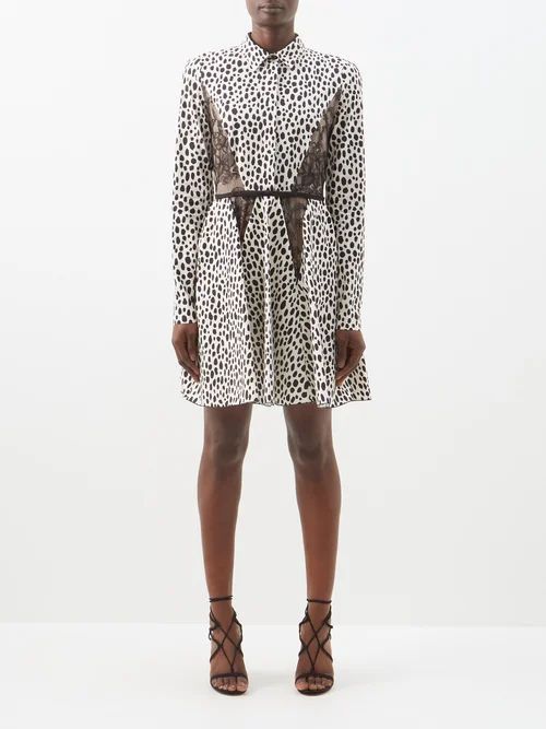 Leopard-print Lace-panel Cotton-poplin Mini Dress - Womens - Leopard Print