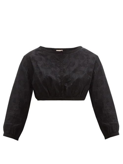 Le Sirenuse, Positano - Jinny Embroidered-cotton Crop Top - Womens - Black