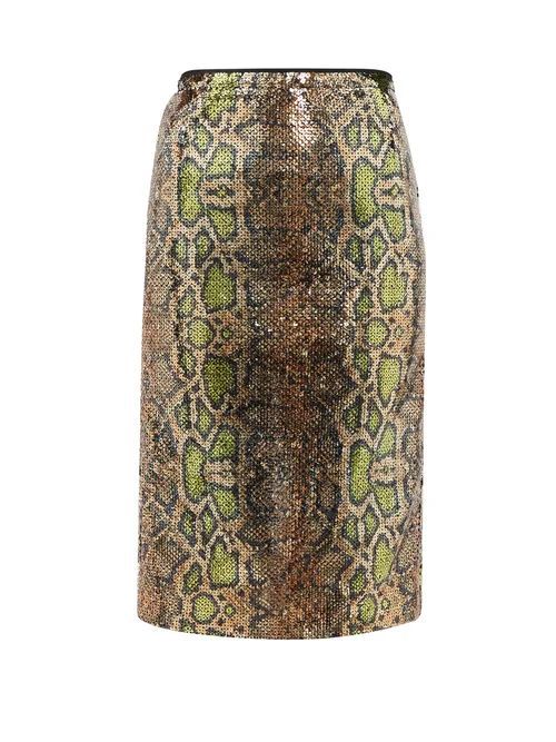 Fantasia Sequinned Snake-pattern Pencil Skirt - Womens - Multi