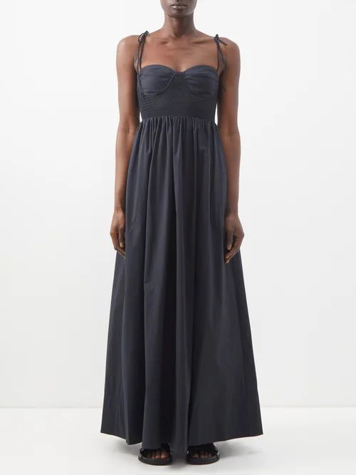 Landry Ruched-bodice Cotton-poplin Maxi Dress - Womens - Black