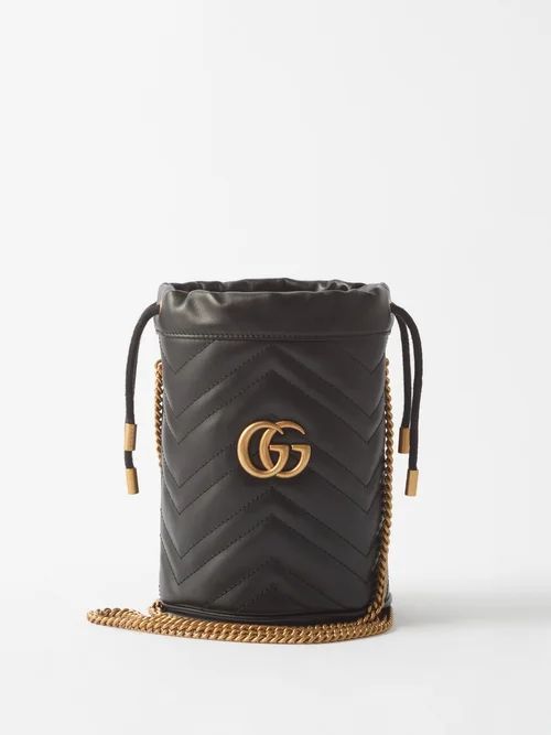GG Marmont Leather Bucket Bag - Womens - Black