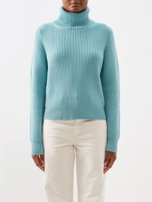 Leona Merino Roll-neck Sweater - Womens - Pale Blue
