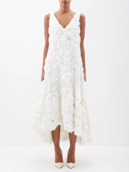 Eberta Rose-embroidered Silk Midi Dress - Womens - White Multi