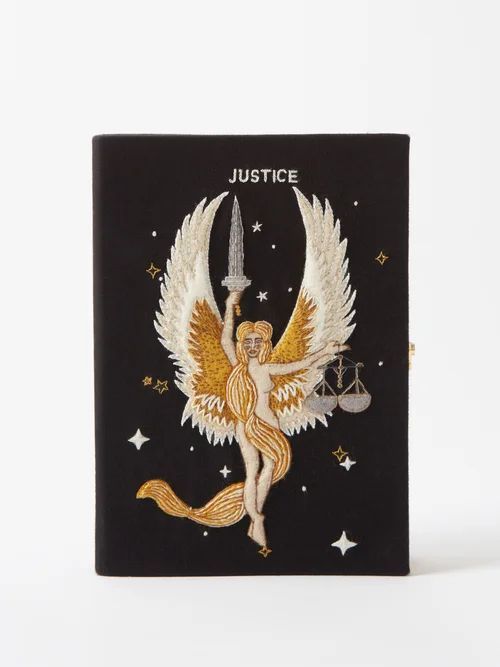 Justice Tarot Embroidered Book Clutch Bag - Womens - Black