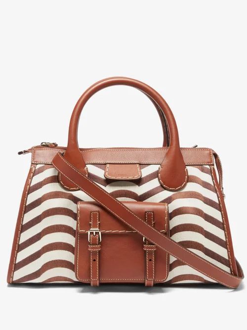 Edith Leather-trim Striped Canvas Bag - Womens - Cream Stripe