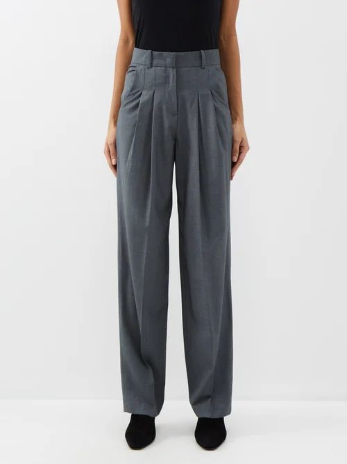 Gelso Pleated Tencel-blend Trousers - Womens - Dark Grey
