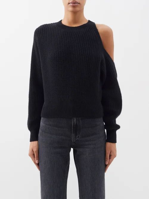 Leora Open-shoulder Ribbed-knit Cashmere Sweater - Womens - Black