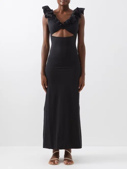 Indica Ruffled Cutout Jersey Dress - Womens - Black