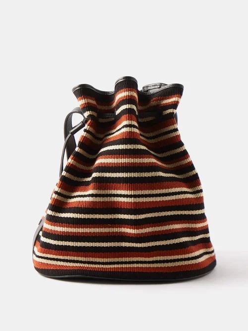 Large Striped Cotton Bucket Bag - Womens - Red Multi