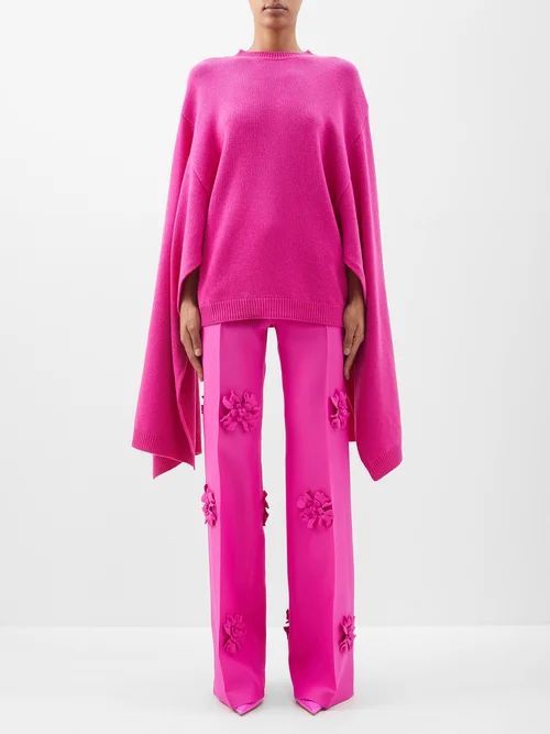 Exaggerated-sleeve Wool Sweater - Womens - Pink