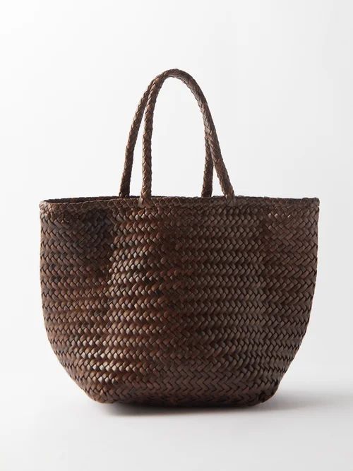 Grace Double Jump Small Woven-leather Basket Bag - Womens - Dark Brown