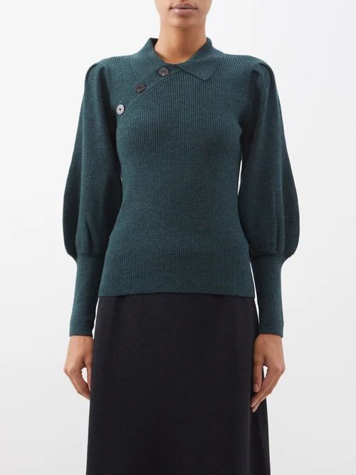 Johanna Balloon-sleeve Wool-blend Sweater - Womens - Dark Green