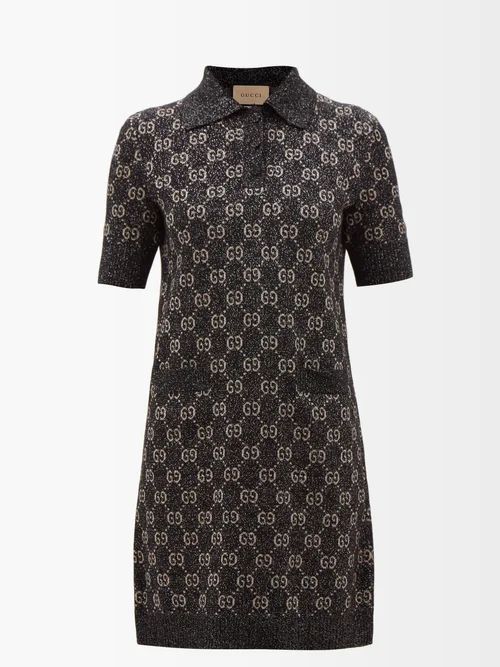 GG-monogram Metallic Cotton-blend Polo Dress - Womens - Black