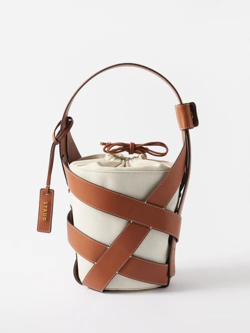 Hive Leather-trim Canvas Bucket Bag - Womens - Tan White