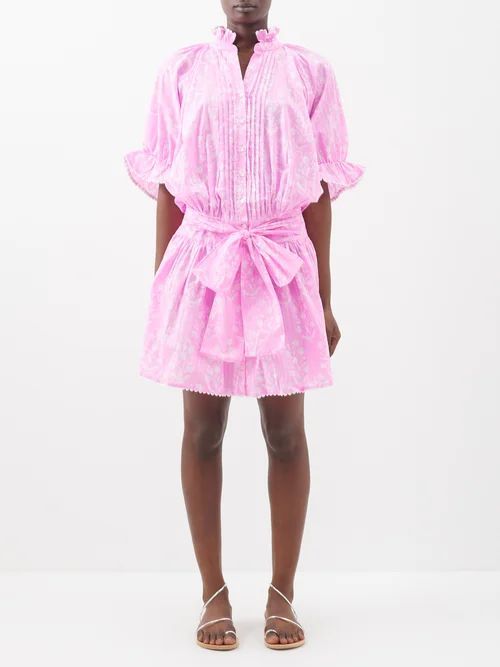 Floral-print Cotton Mini Shirt Dress - Womens - Pink Silver