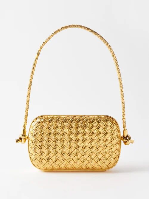Knot Intrecciato Metallic-leather Clutch Bag - Womens - Gold