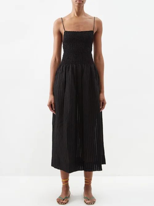 Everleigh Shirred Midi Dress - Womens - Black