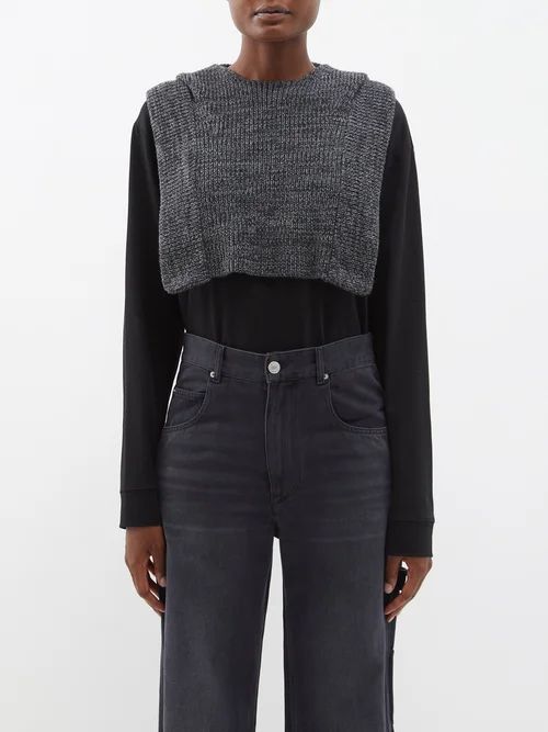 Hooded Cable-knit Cropped Sweater - Womens - Dark Grey