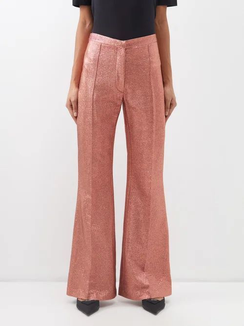 Flared Silk-blend Lurex Trousers - Womens - Pink Multi