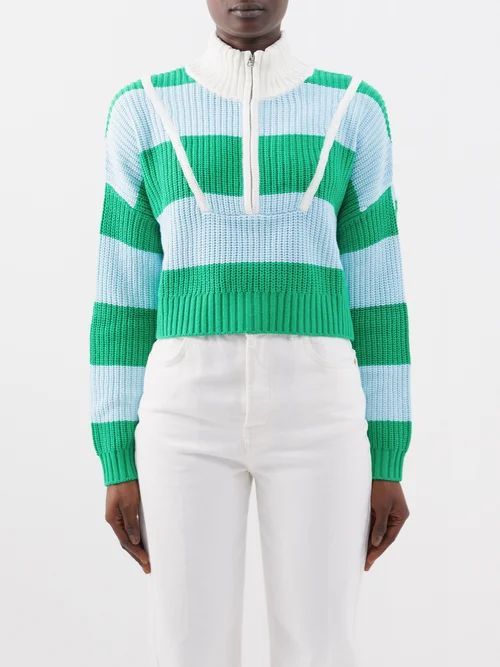 Hampton Half-zip Striped Cotton-blend Sweater - Womens - Blue/green