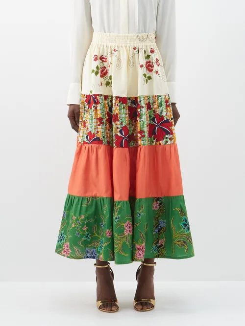 Kendima Volant Patchwork Vintage-cotton Skirt - Womens - Multi