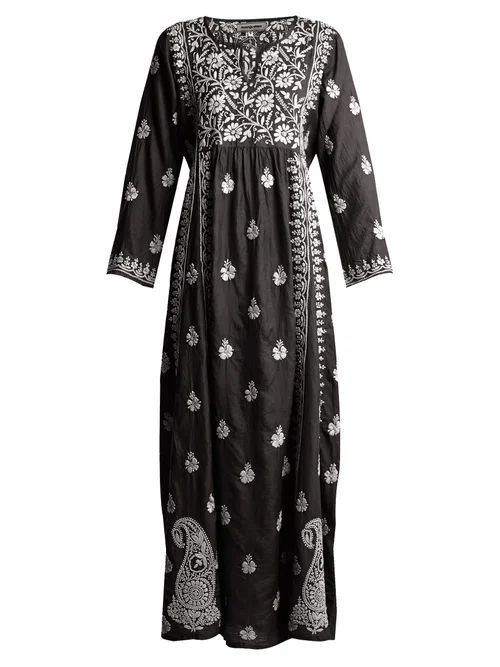 Floral-embroidered Silk Dress - Womens - Black White