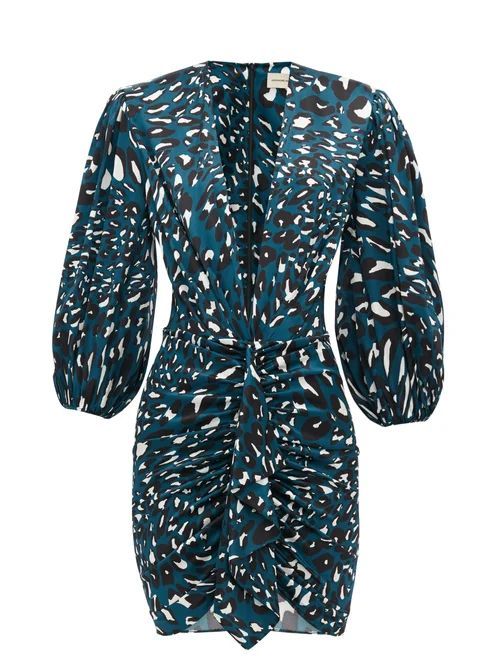 Leopard-print Silk-blend Satin Mini Dress - Womens - Blue Print