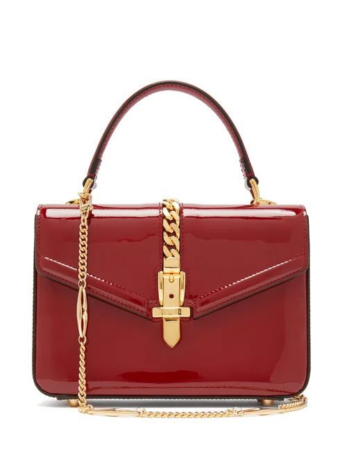 Gucci - Sylvie 1969 Small Patent-leather Shoulder Bag - Womens - Burgundy